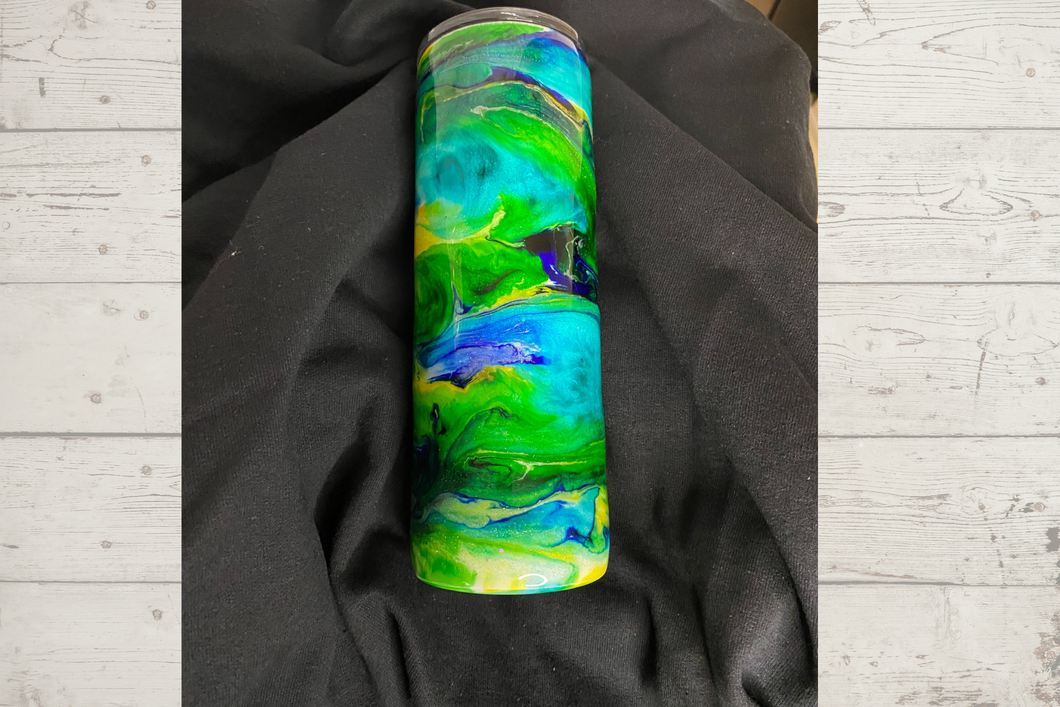 YELLOW GREEN AND BLUE  EARTH  VIEW 20 oz skinny Tumbler